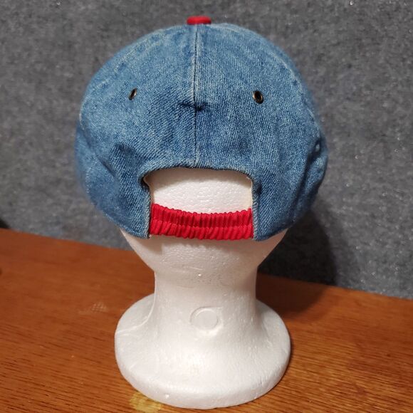 VTG Winnie The Pooh Denim Hat Adult Red Bill Disney POOH Spell Out Y2K 90s Cap - Picture 2 of 10